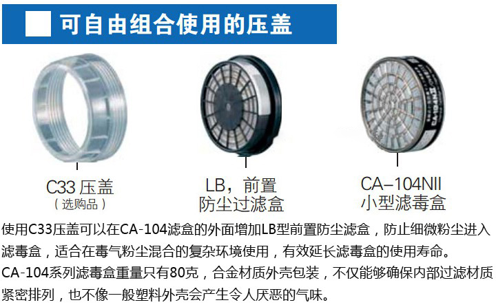 重松GM76-s<a href='https://www.jcehs.cn/fangdumianjv'>防毒面具</a>搭配CA-104滤毒盒