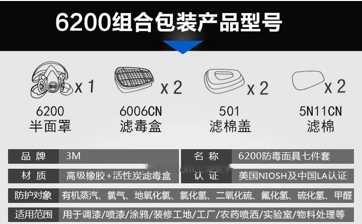 <a href='https://www.jcehs.cn/3m'>3M</a>6200+6006防多种气体<a href='https://www.jcehs.cn/fangdumianjv'>防毒面具</a>组合部件