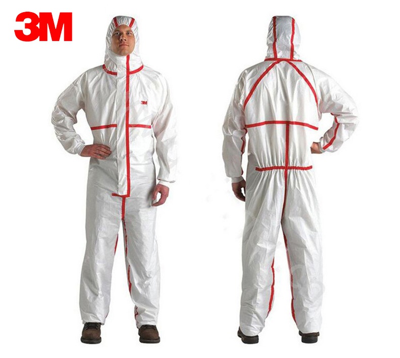 <a href='https://www.jcehs.cn/3m'>3M</a>4565白色带帽红色胶条连体防护服图片-正反面