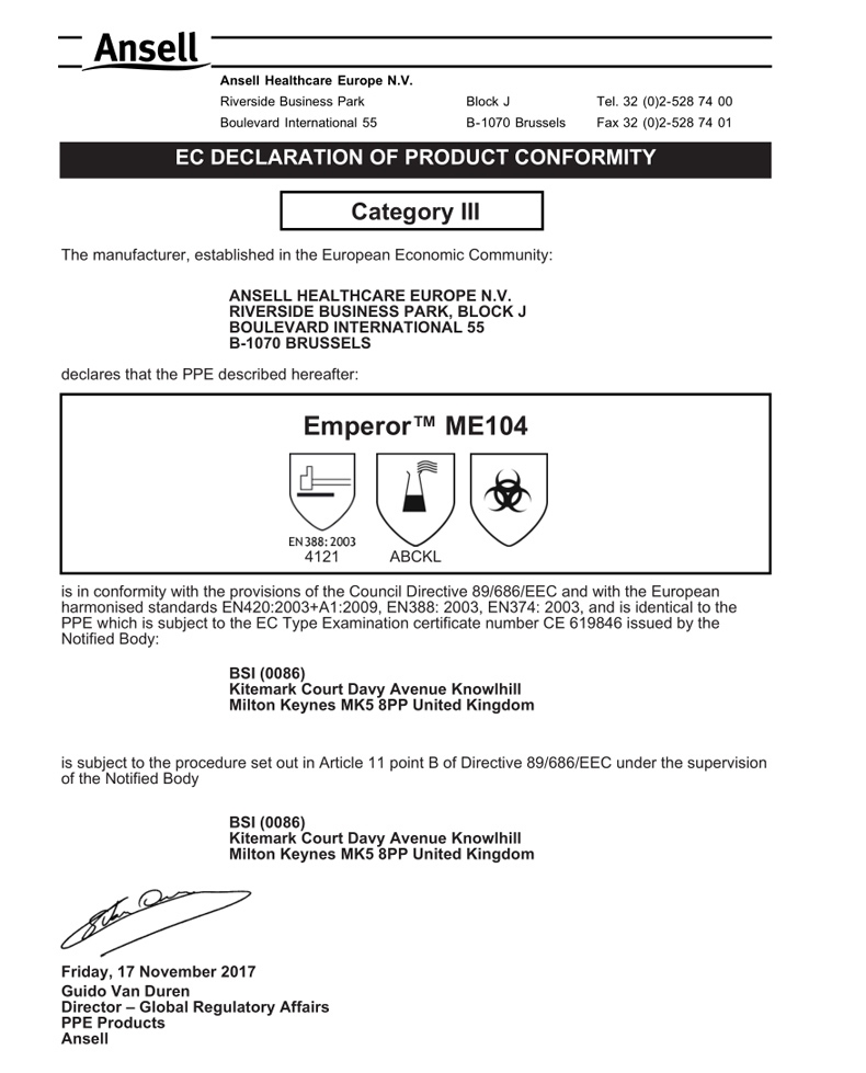 <a href='https://www.jcehs.cn/ansell'>Ansell安思尔</a>ME104<a href='https://www.jcehs.cn/xiangjiaoshoutao'>橡胶手套</a>检测报告